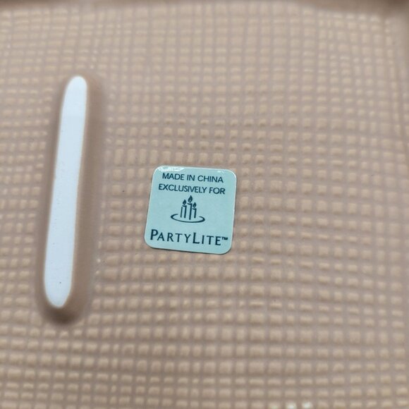 PartyLite Linen Candle Holder Plates Set of 2 Ceramic Textured Asian Style - Picture 4 of 4